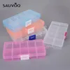 SAUVOO-caja de almacenamiento de plástico transparente rectangular ajustable, 10 y 15 rejillas, para herramientas de joyería pequeñas, cajas organizadoras de componentes, 240l