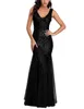 Long Sweety Sexy Mermaid Formal Evening Dresses Prom Party Gowns Sequined Deep V-Neck Tulle Plus Size E04