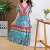 Grundläggande casual klänningar Löst fest vestidos casual klänning sundress plus size kvinnliga kläder tryck elegant v-hals kort ärm sommaren rak naturlig LST230904