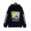 디자이너 브랜드 Rhude Hoodies Mens 인쇄 풀오버 승무원 긴 슬리브 까마귀 High Street Hap Treetwear Rhude Hoody 대형 탑.