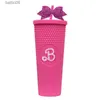 Gobelets Strass B Gobelet avec paille pailletée Bow inspiré rose Barb clouté Gobelet sans BPA Bouteille d'eau Tasses réutilisables Cadeaux pour elle T230905