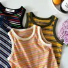 Colete meninas moda colorido listrado coletes crianças verão legal algodão casual sem mangas topos 230904