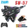 Modello di aereo Aereo RC SU57 2.4G con luci a LED Telecomando per aereo Modello volante Aliante in schiuma EPP Giocattoli Aereo per regali per bambini 230904