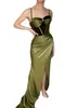 Robes de bal sexy vert olive gaine sirène pour femmes bretelles spaghetti drapées robe de soirée fendue sur le côté haut vêtements de cérémonie robes de soirée d'anniversaire de célébrité