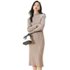 Grundläggande avslappnade klänningar Birdtree 100% ull Autumn Winter Solid Dress Simple Lazy Style Pending Pit Stripe Bottom Sticked With Belt D38028QC 230905