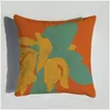 Cushion/Decorative Pillow 45X45Cm Orange Series Cushion Ers Horses Flowers Print Case Er For Home Chair Sofa Decoration Square Pillo Dh6Mj