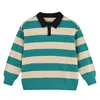 Hoodies Sweatshirts Cotton Fat Kids Fashion Top Boys Polo Collar Sweater Autumn Children's Korean College Strip Label Pullover 230904