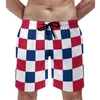 Herr shorts gym amerikansk usa flagga casual strandstammar röd vit blå checkerbräda manlig snabb torkning sportkläder plus storlek