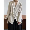 Mulheres ternos blazers highend design xale colarinho terno jaqueta feminina moda solta drape tie 230904