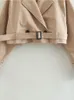 Womens Trench Coats Yenkye Women Fashion med Belt Overdimensionerad beskuren vintage Double Button Långärmad damer Short Khaki Jacket 230904