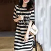 Grundläggande casual klänningar randiga tryck Kort ärm Midi -klänning Summer Estetiska kläder Korean Fashion Casual Harajuku Dresses for Women Vestidos 230904