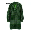 Femmes laine mélanges KAAAZI femme à manches longues Vintage Plaid imprimé lâche laine manteau col rabattu bouffée vert femmes décontracté 230905