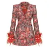 Casual Jurken Bloemen Pak Jurk Koreaanse Stijl Kleding 2023 Manchet Trim Veer Elegante Jas Dames Blazer Luxe Feest