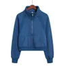 Scuba-hoodie met halve rits en opstaande kraag Lu-43 Damesyoga-sportjas Herfstfleece dikke jas met zaksweatshirts