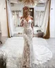 Elegant Mermaid Wedding Dresses Off Shoulder Lace Long Sleeves Luxury Wedding Dress sweep train button back wedding bridal gowns