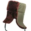 Czapki czapki z zimą Zimową odznaką Zimową Lei Feng Hats Rosyjski Ushanka Hat Outdoor ciepłe zagęszczenie Faux Rabbit Futra Windproof Snow 230904