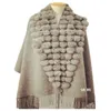 Damesbont Faux Mode Driehoek Real Rabbit Ball Sjaal Winter Dames Kasjmier Kwastje Cape Pompon Mantel Dame Moeder Cadeau Casaco Feminino 230904