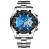 Fngeen varumärke vitt stål kvarts Mens klockor Crystal Glass Luminous Simple Casual Watch Date 44mm Diameter Personlighet Stylish Man310r