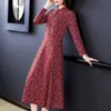 Basic Casual Dresses Spring Autumn Women's Clothing Ice Silk Button Long Sleeve Stand Collar Design of Scattered Small Flower Sand Plants Wave Dress LST230904