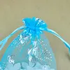 Hela 100 st lot 9x12cm present wrap Lake Blue Organza Jewelry Gift Pouch Påsar med dragkamp påse Butterfly Mönster280p