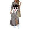 Retail Spring Autumn Women Maix Dresses Printed Long Sleeved Casual Dress Button Pocket Long Skirt 24 Colors 61