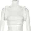 Canotte da donna Sexy Crop Top bianco per le donne 2023 Moda estiva senza maniche al largo della spalla Collo alto Solid Slim Nero Canotte Casual