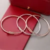 New Designer 3mm Thinner Nail Fashion Unisex Cuff Bracelet Couple Gold Titanium Steel Bangle Jewelry Valentine's Day Gift