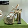 2023 Sandales de plate-forme imperméables avec sangle de cheville croisée imbriquée fer à cheval chaussures habillées à bout ouvert chaussures hautes de luxe pour femmes chaussures d'usine de fête