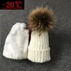 BeanieSkull Caps Children Real Raccoon Fur Ball hats Plus velvet Winter Hat Cap For Kids Boy Girl Warm Pom Poms Ski Pompoms 230904