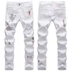 Jeans da uomo Moda uomo Pantaloni in denim elasticizzato Bianco Maschio Ricamo di alta qualità Lettere Pantaloni hiphop strappati distrutti neri 230904