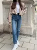 Kadın trençkotları yenkye kadın moda kemer büyük boy kırpılmış vintage çift düğme uzun kollu bayanlar kısa haki ceket 230904