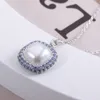 Bling azul diamante elegante charme pingente colares para mulheres geometria quadrada cristal mãe de pérola amor jóias de casamento gargantilha colar