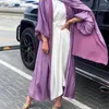 Etniska kläder Islam Dubai Turkiet Abaya Solid Color Eid Corset Puff ärm