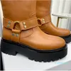 Nouvelle moto genou bottines bout rond pompes talons pour filles femmes designer de luxe bottillons de mode semelle en cuir de vache tanné végétal chaussures d'usine taille