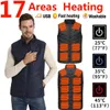 Gilets pour hommes 17 zones gilet chauffant hommes femmes USB veste chauffante gilet chauffant gilet de chasse thermique veste chauffante chauffante homme gilet s-6xl 230904