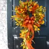 Other Event Party Supplies 60*30cm Artificial Autumn Wreath Decoration Maple Pine Cone Pumpkin Door Wreath Halloween Thanksgiving Garland Christmas Decor 230905