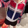 Kvinnors tröjor Tröja Autumn and Winter Design Color Contrast Stripe Five Pointed Star Hooded Sticked Cardigan Fashion Coat 230904