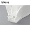 Isiksus noir été Sexy body femmes à manches longues dos nu blanc col en V combinaisons courtes ouvert entrejambe body pour les femmes JS027 230904