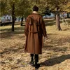 Mélanges de laine pour femmes Caramel Long manteau anti-poussière hommes hiver Trench style coréen hommes solide Double boutonnage manteau de laine lâche décontracté Trenchcoat vêtements d'extérieur HKD230904