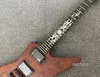 Guitarra elétrica especial grão superior cor marrom cetim finshed fireflame branco pérola incrustação peças pretas tom ponte e parar cauda