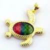 Silver pendant Fire Ammolite pendant cute turtle designs Necklace with chain Natural Stone jewelry for Women