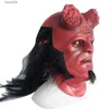 Party Masks Movie Hellboy Mask Cosplay Halloween Rise Blood Mask Queen Ox Horn Mask Adult Latex Hand Gauntlet Christmas Carnival Party Props T230905