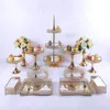 Ensemble de présentoirs à gâteaux, beau plateau à 3 niveaux, présentoir à cupcakes dorés, outils de décoration, miroir acrylique en cristal de mariage, 3 à 13 pièces, Other295B