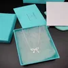 Fashion designer tiff necklace top Butterfly Necklace Sterling Silver Simple Temperament Light Luxury Full Diamond Smooth Bow Knot Pendant Necklace Female