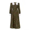 Casual Dresses Printed Long Skirt Doll Collar Waist Slimming Europe and the United States New Long-sleeved Dress