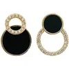 Boucles d'oreilles femme asymétrique ronde creuse ronde noire boucles d'oreilles strass accessoires pour femmes Pendientes Mujer vente en gros YME076