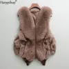 Gilet en fausse fourrure pour femme, 100% véritable, naturel, doux, sans manches, de qualité, chaud, 230904