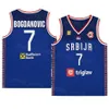 كرة السلة الصربية المطبوعة 24 Stefan Jovic Jerseys 9 Vanja Marinkovic 7 Bogdan Bogdanovic 15 Nikola 33 Nikola Milutinov 5 Nikola Jovic Srbija World Cup Blue White