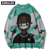 Mens Sweaters Harajuku vintage cartoon anime knitted sweater men winter oversized mens rock hip hop rap pullover women jumper ugly 230904