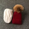 BeanieSkull Caps Children Real Raccoon Fur Ball hats Plus velvet Winter Hat Cap For Kids Boy Girl Warm Pom Poms Ski Pompoms 230904